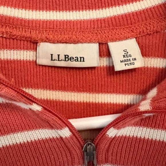 LL Bean Coral White Striped Quarter Zip Sweater Sz Small 100% Cotton - Picture 3 of 4